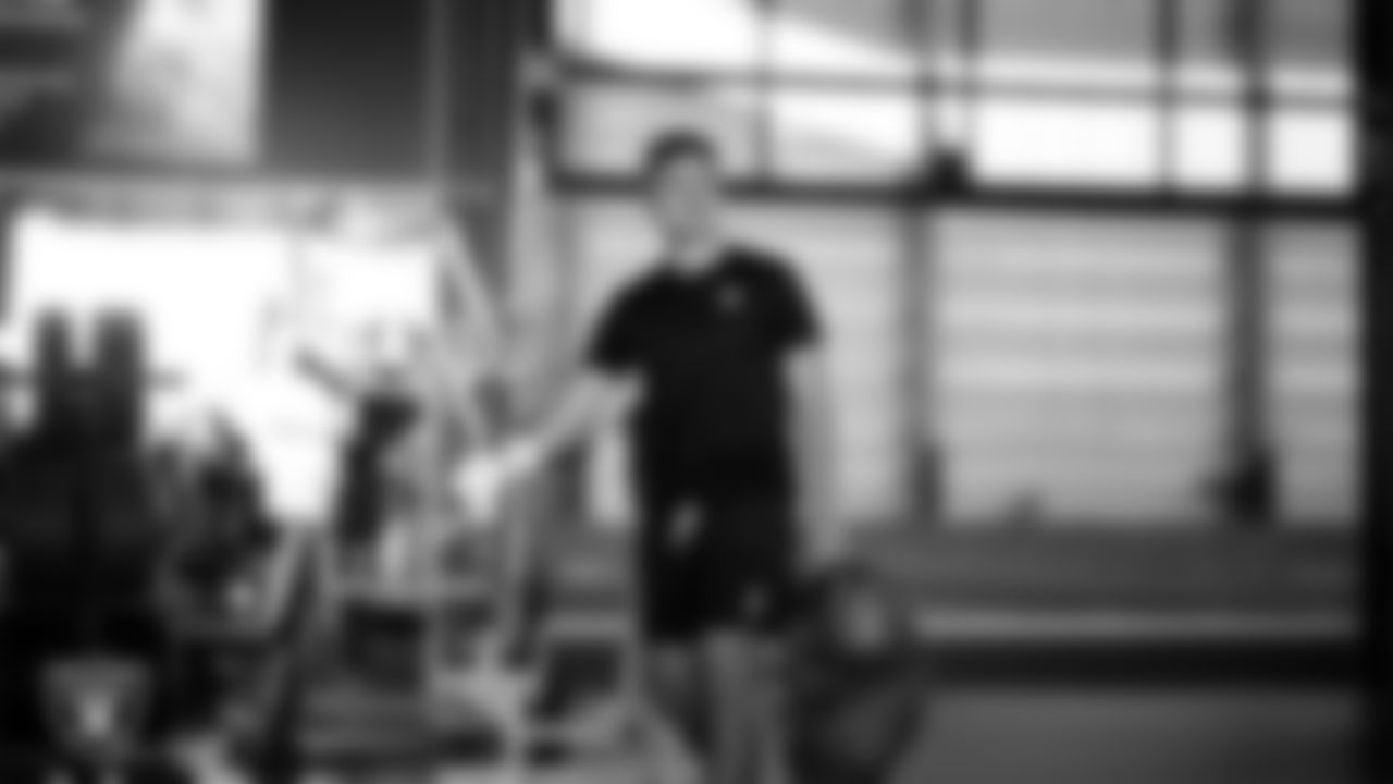 Las Vegas Raiders quarterback Cam Miller (5) in the weight room during practice at Intermountain Health Performance Center.