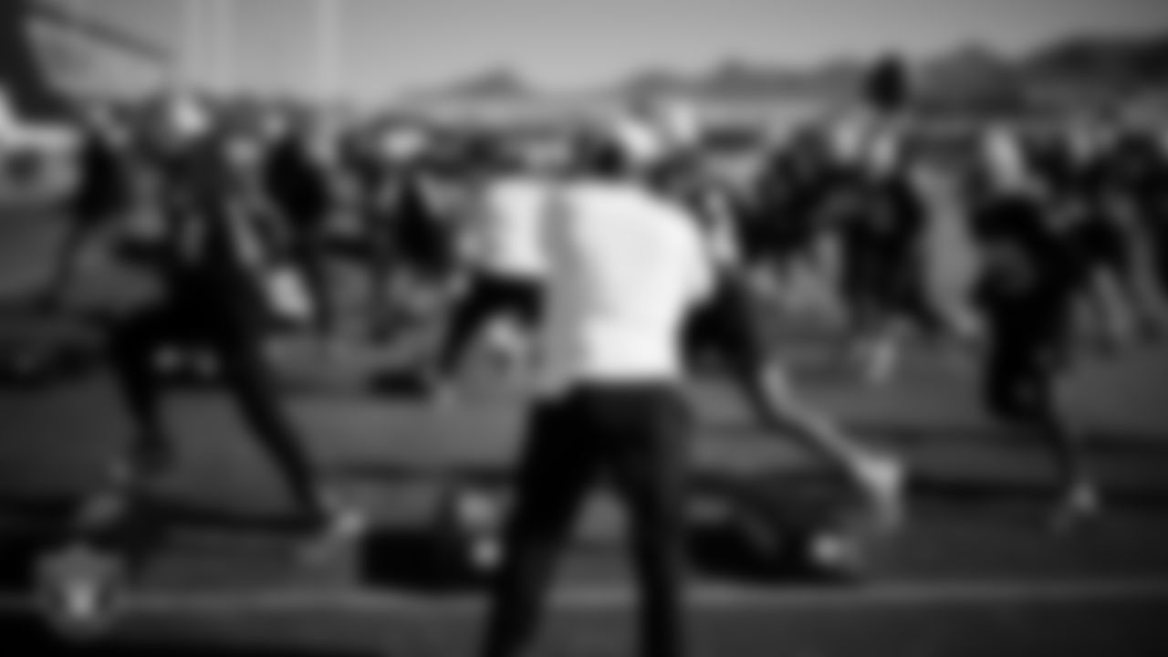 Las Vegas Raiders pass game coordinator/defensive backs coach Joe Woods during practice at Intermountain Health Performance Center.