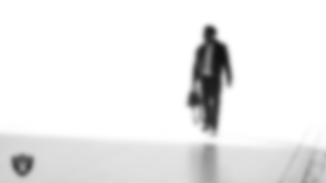 Las Vegas Raiders defensive end Malcolm Koonce (51) arrives to the regular season home game against the Cleveland Browns at Allegiant Stadium.