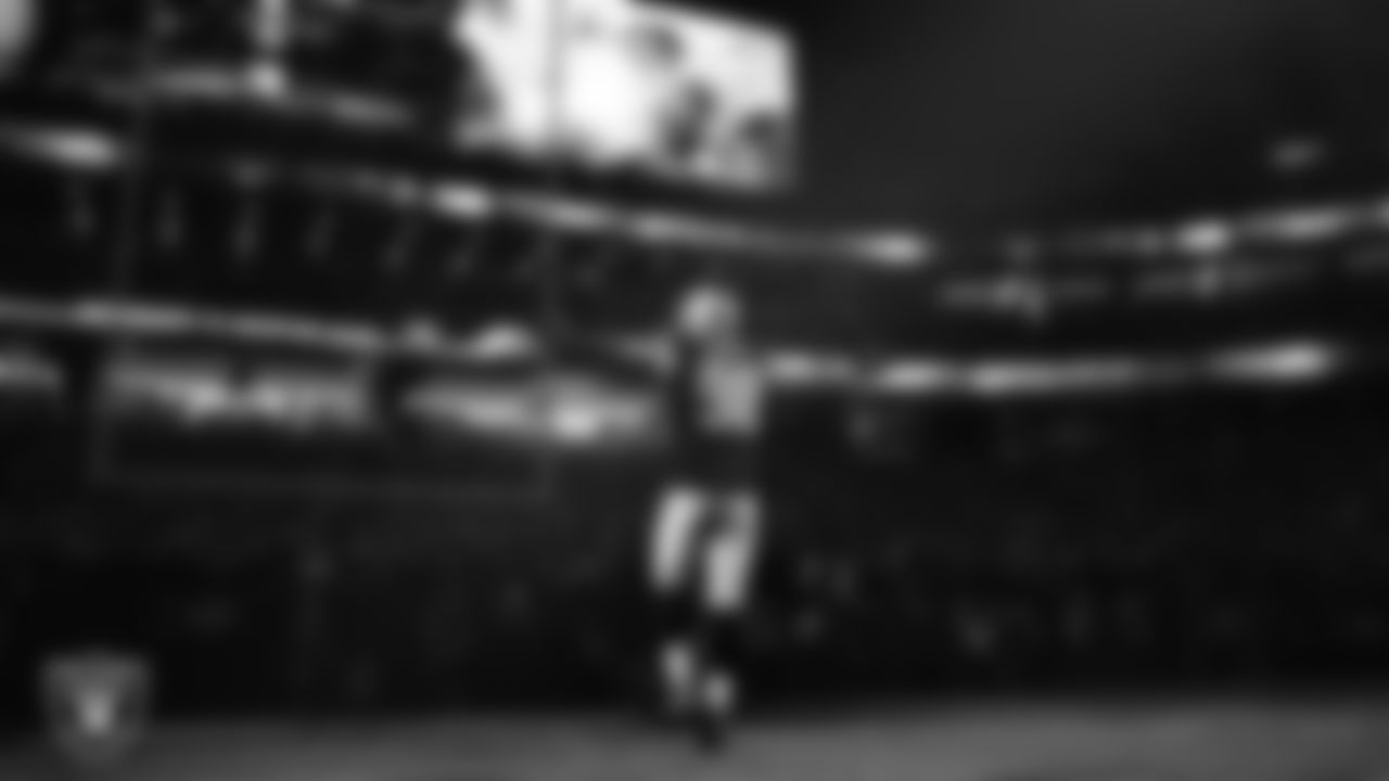 Las Vegas Raiders defensive end Maxx Crosby (98) is introduced onto the field before the regular season home game against the Los Angeles Chargers at Allegiant Stadium.