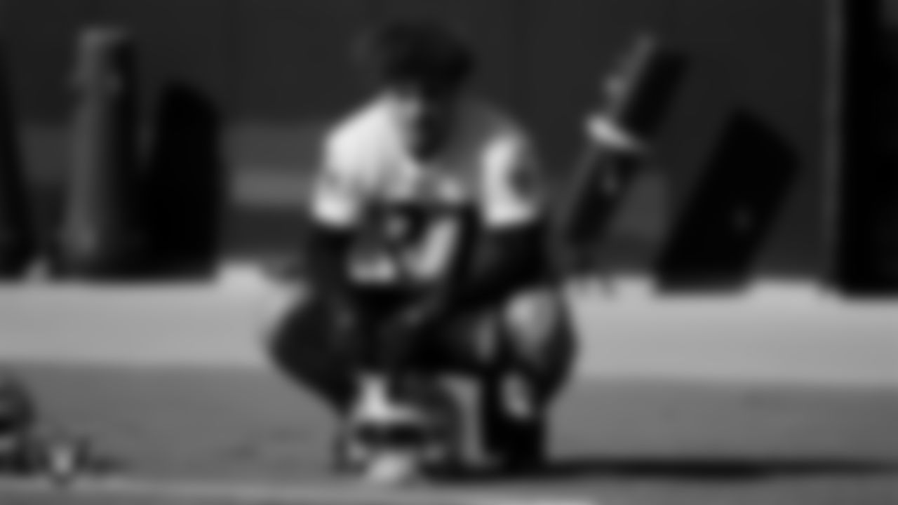 Las Vegas Raiders safety Tristin McCollum (27) during practice at Intermountain Health Performance Center.