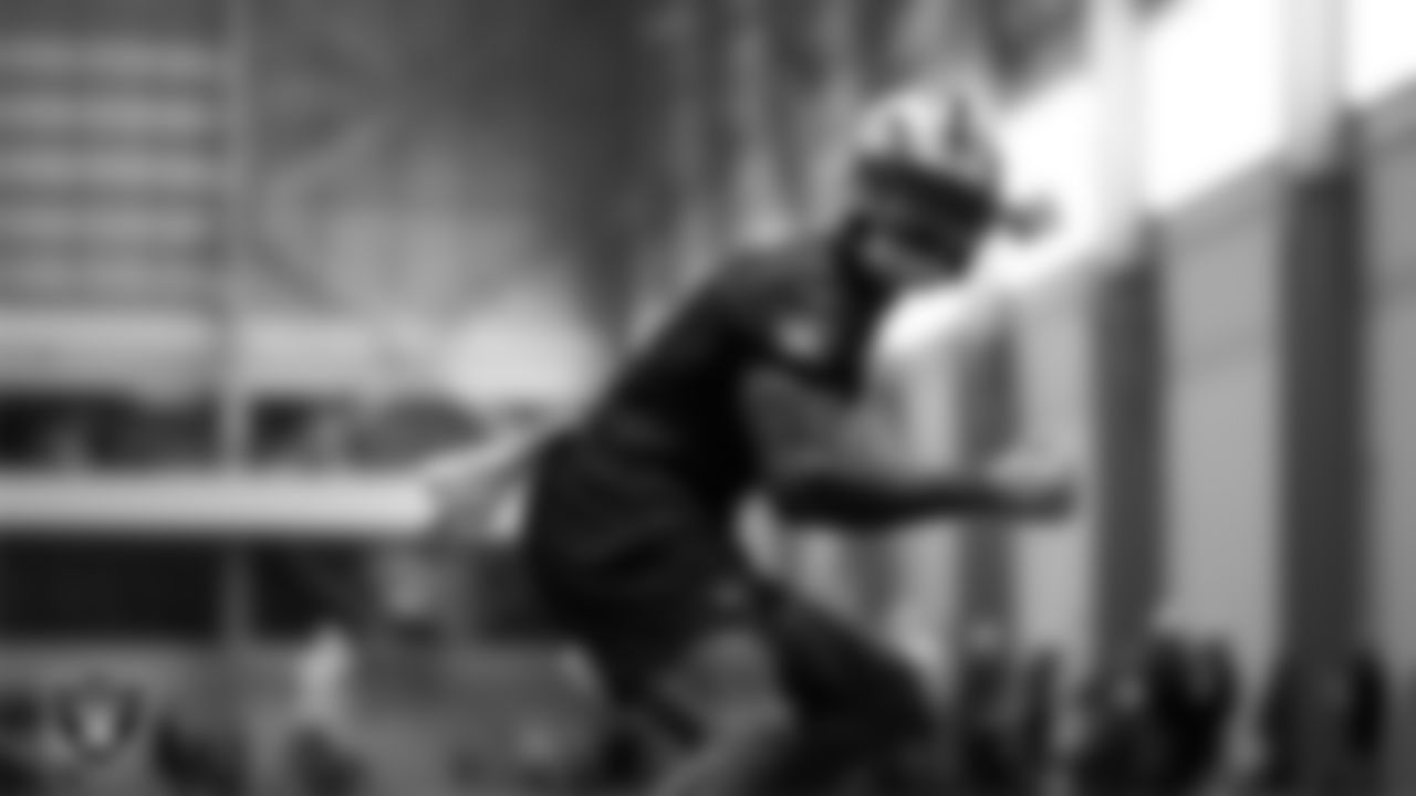 Las Vegas Raiders safety Jeremy Chinn (11) during practice at Intermountain Health Performance Center.