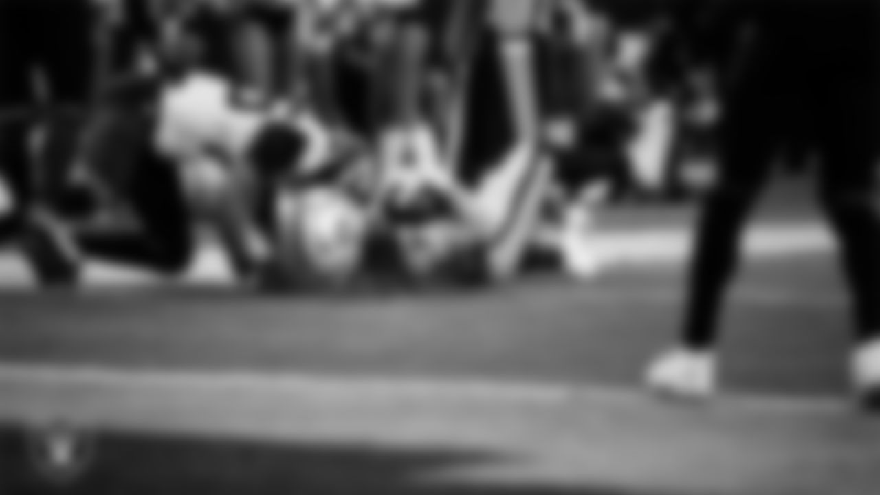 Las Vegas Raiders tight end Michael Mayer (87) makes a catch during the regular season home game against the Jacksonville Jaguars at Allegiant Stadium.