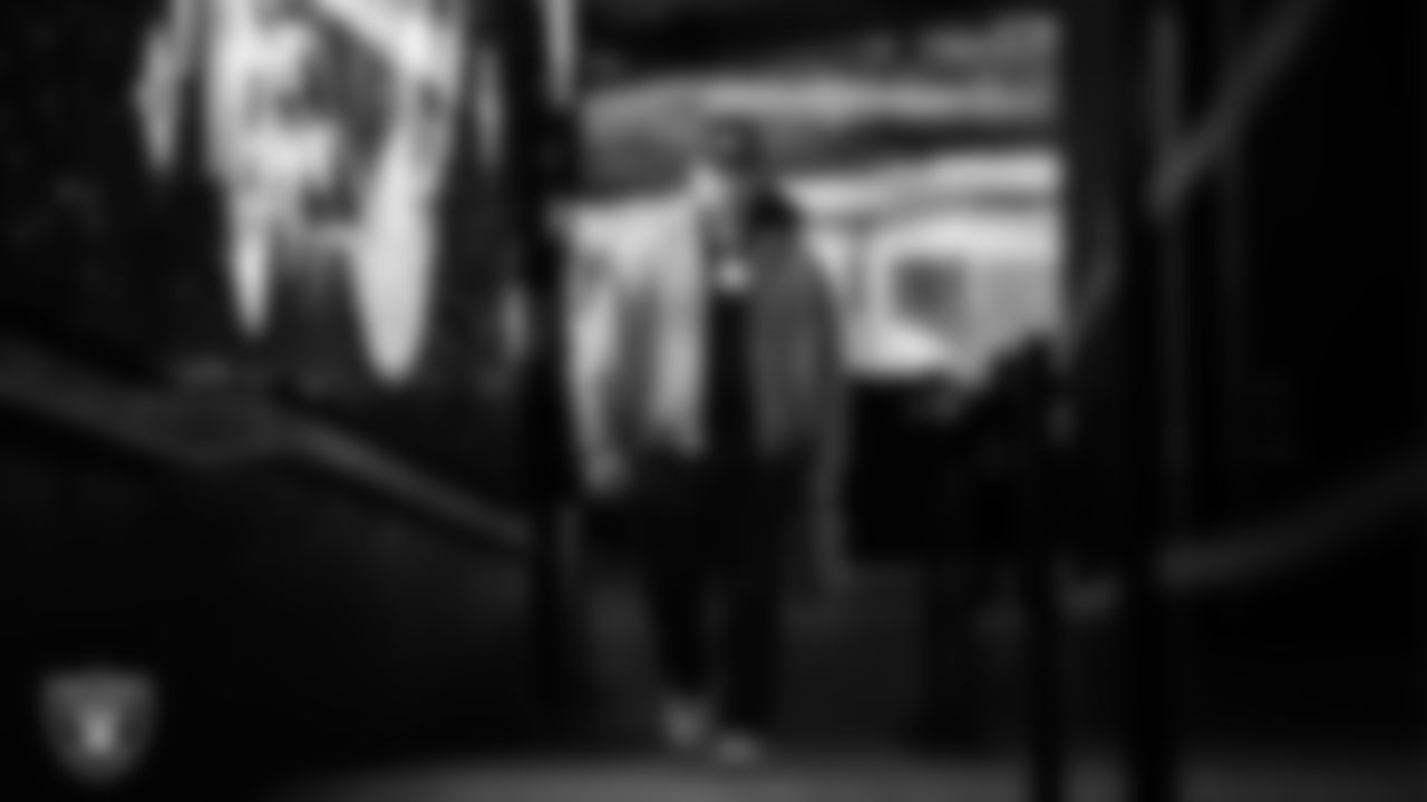 Las Vegas Raiders guard Atonio Mafi (56) arrives to the regular season home game against the Dallas Cowboys at Allegiant Stadium.