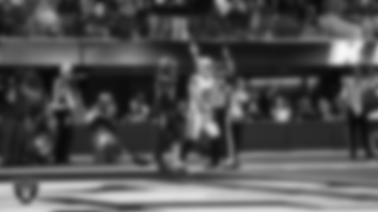 Las Vegas Raiders tight end Brock Bowers (89) celebrates after making a 6-yard touchdown catch during the regular season away game against the Los Angeles Chargers at SoFi Stadium.