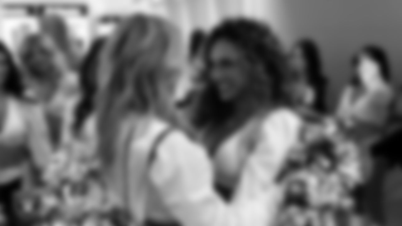 Raiderettes Hayley and Lexie in the locker room before the regular season home game against the Tennessee Titans at Allegiant Stadium.