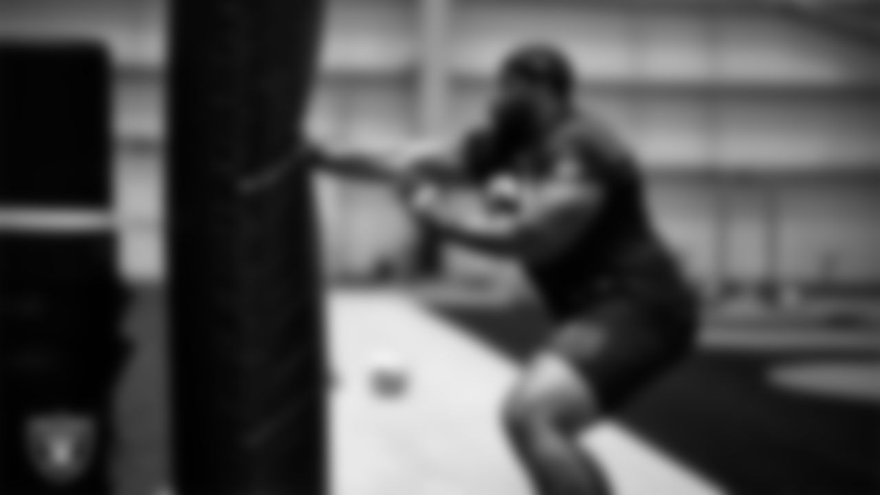 Las Vegas Raiders guard Layden Robinson (64) during practice at Intermountain Health Performance Center.