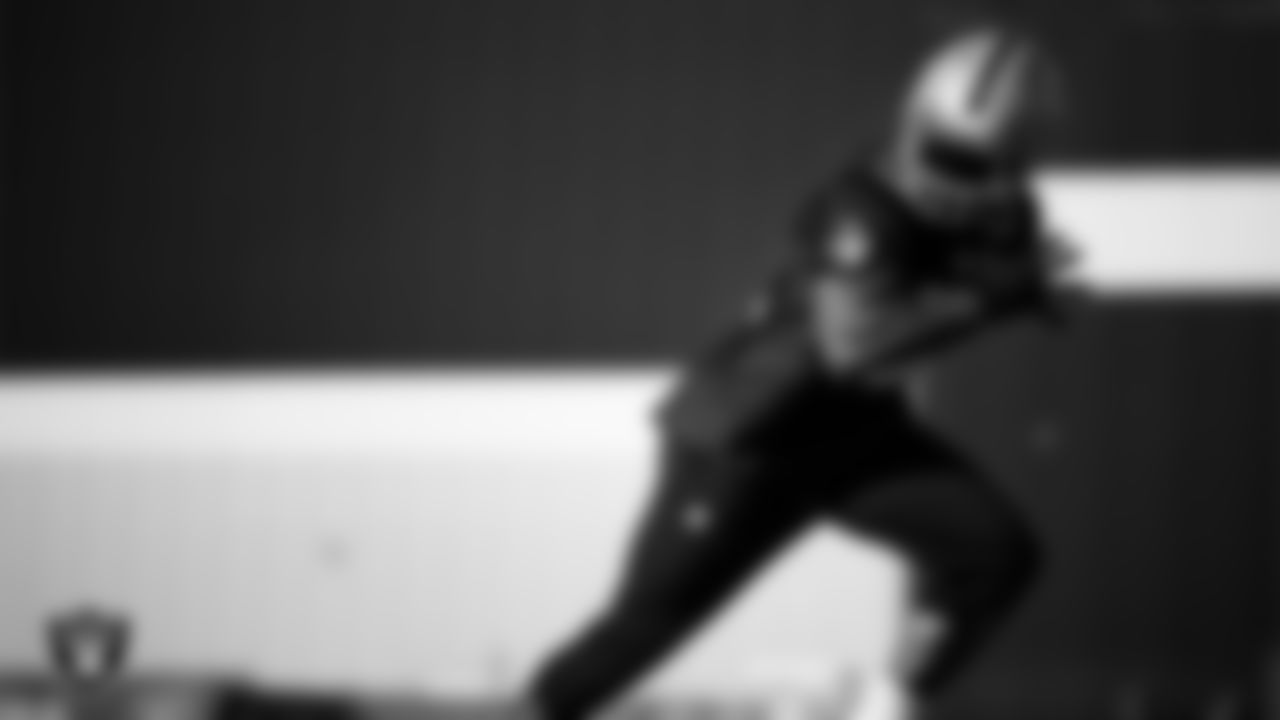 Las Vegas Raiders linebacker Elandon Roberts (52) during practice at Intermountain Health Performance Center.