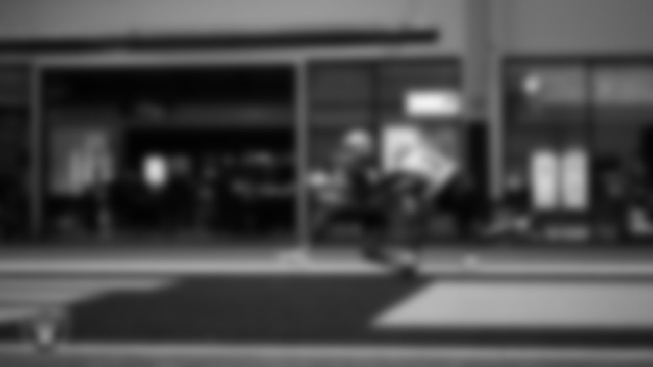 Las Vegas Raiders wide receiver Brenden Rice (82) and cornerback Chigozie Anusiem (29) during practice at Intermountain Health Performance Center.