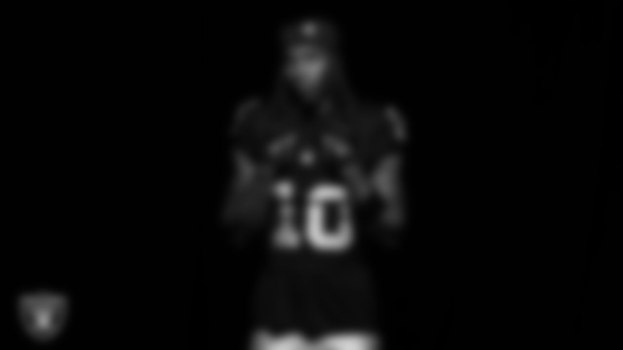 Las Vegas Raiders wide receiver Dont'e Thornton Jr. (10) poses for a photo at the 2025 Raiders Media Day.