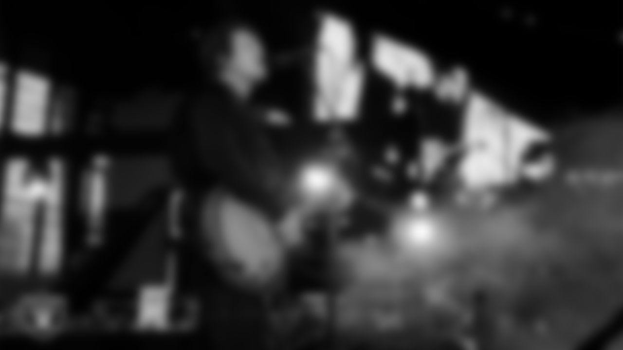 Rock band Third Eye Blind performs during halftime at the Las Vegas Raiders' regular season home game against the Kansas City Chiefs at Allegiant Stadium.