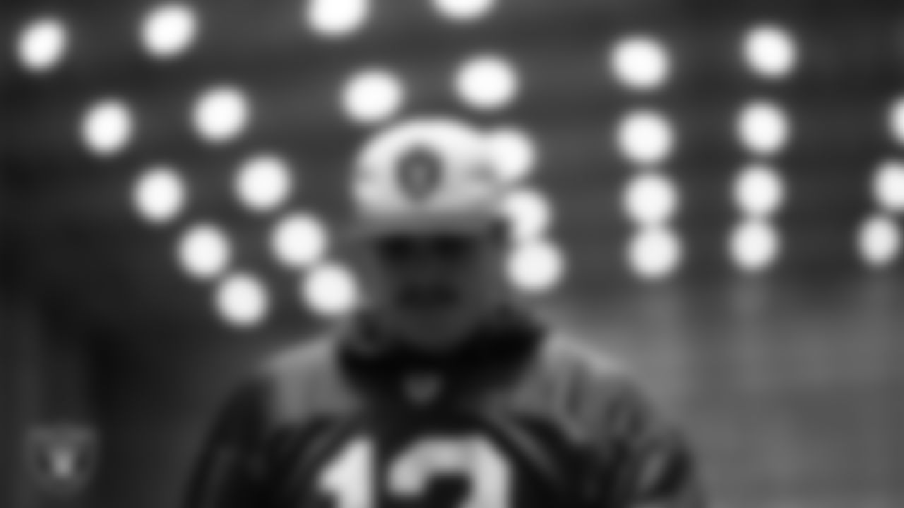 Las Vegas Raiders quarterback Aidan O'Connell (12) during practice at Intermountain Health Performance Center.