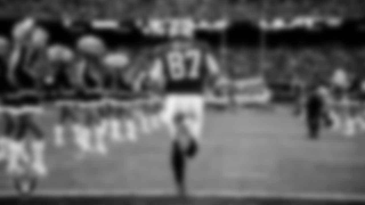 Las Vegas Raiders tight end Michael Mayer (87) is introduced onto the field before the regular season home game against the New York Giants at Allegiant Stadium.