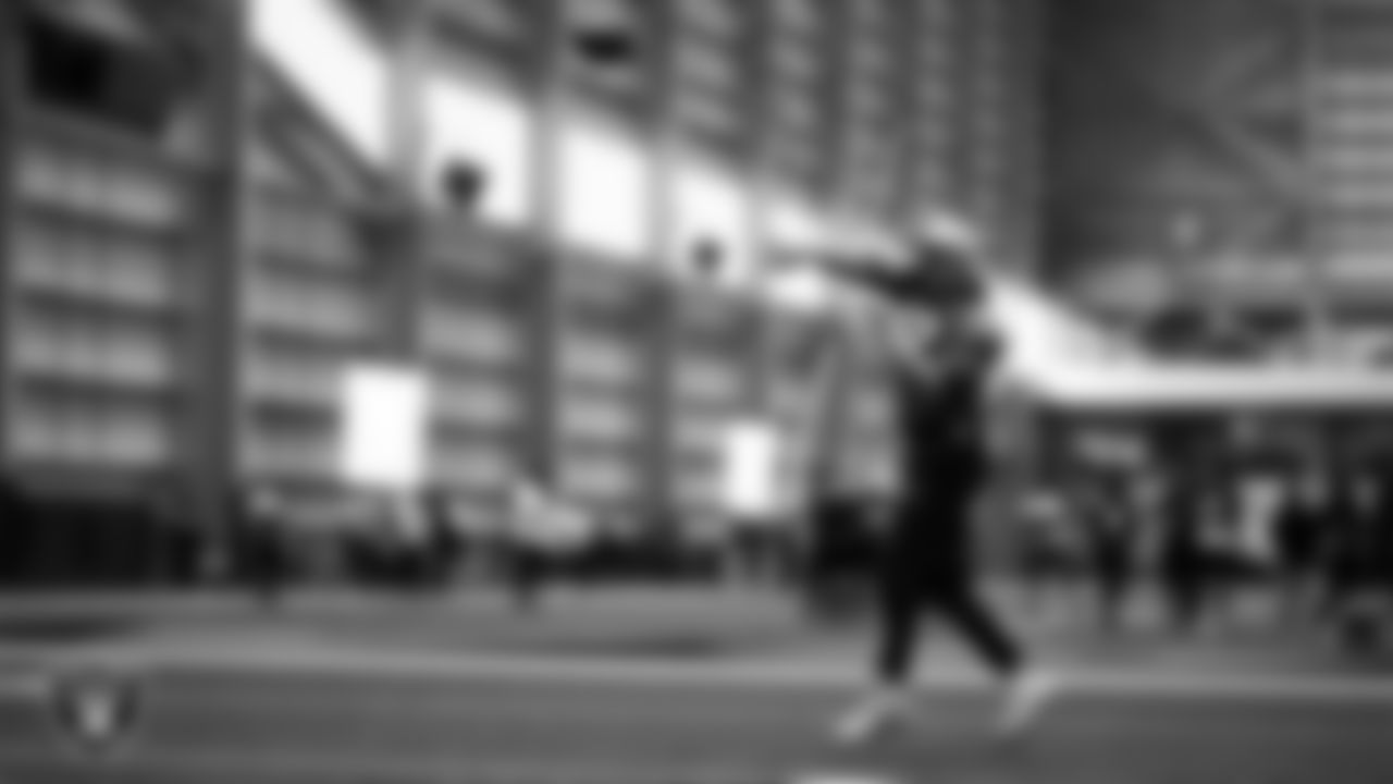 Las Vegas Raiders quarterback Aidan O'Connell (12) during practice at Intermountain Health Performance Center.