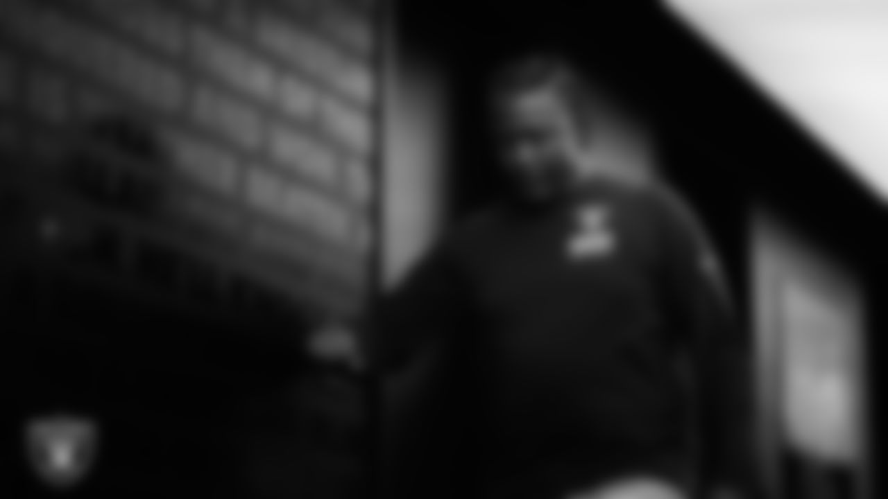 Las Vegas Raiders defensive coordinator Patrick Graham walks down the tunnel before the regular season home game against the Dallas Cowboys at Allegiant Stadium.