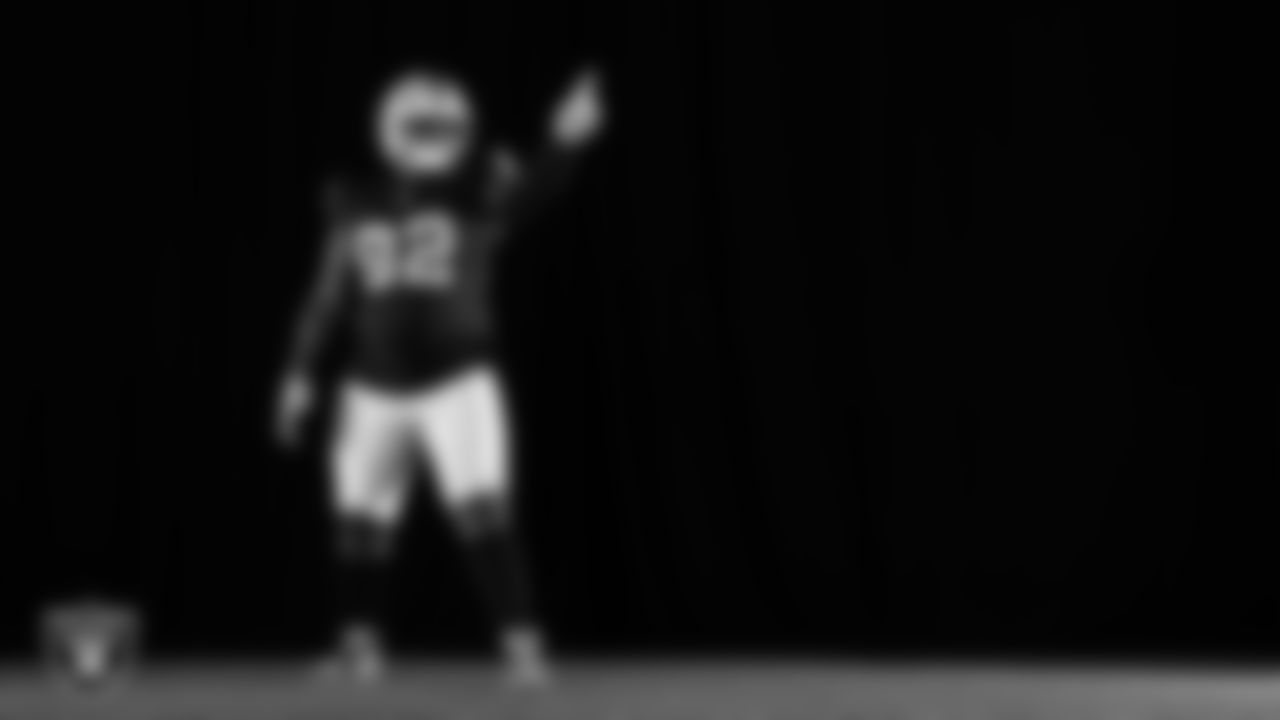 Las Vegas Raiders defensive tackle JJ Pegues (92) poses for a photo at the 2025 Raiders Media Day.