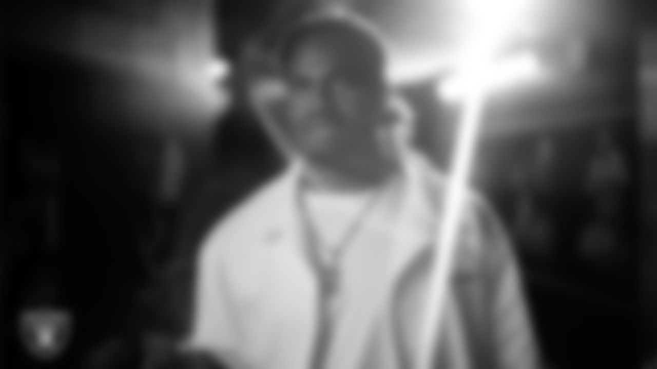 Las Vegas Raiders defensive end Jahfari Harvey (91) arrives to the regular season home game against the Kansas City Chiefs at Allegiant Stadium.