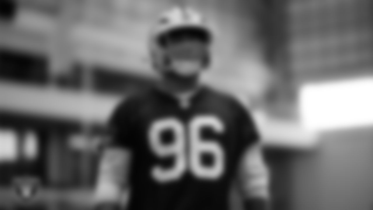 Las Vegas Raiders defensive tackle Jonah Laulu (96) at an Organized Team Activity (OTA) at Intermountain Health Performance Center.