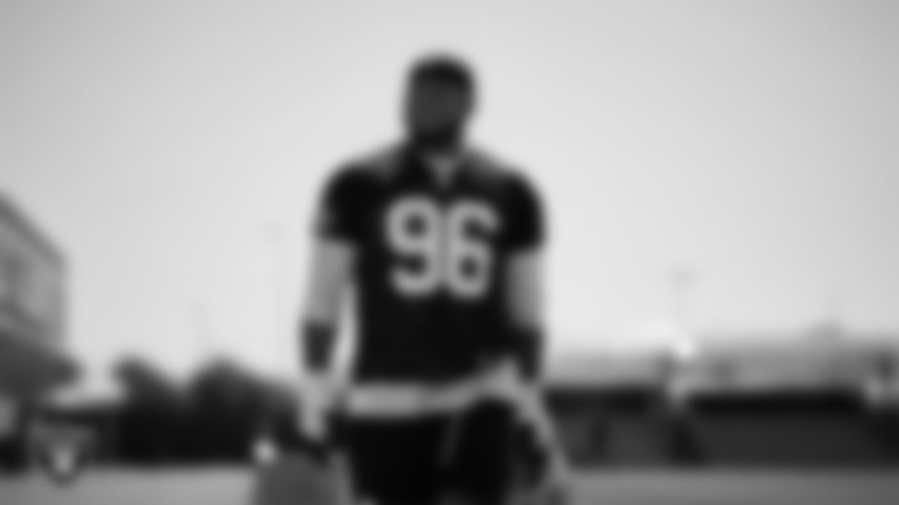 Las Vegas Raiders defensive tackle Jonah Laulu (96) at an Organized Team Activity (OTA) at Intermountain Health Performance Center.