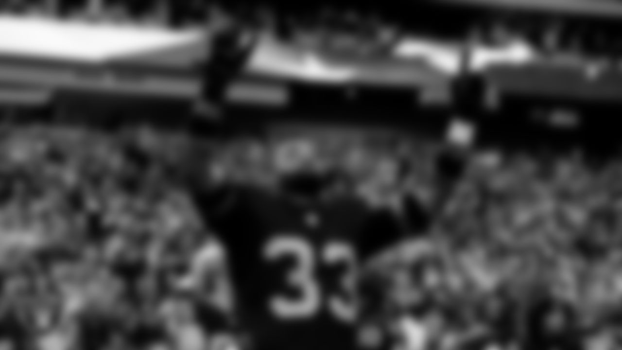 Las Vegas Raiders linebacker Jamal Adams (33) during the national anthem before the regular season home game against the Tennessee Titans at Allegiant Stadium.