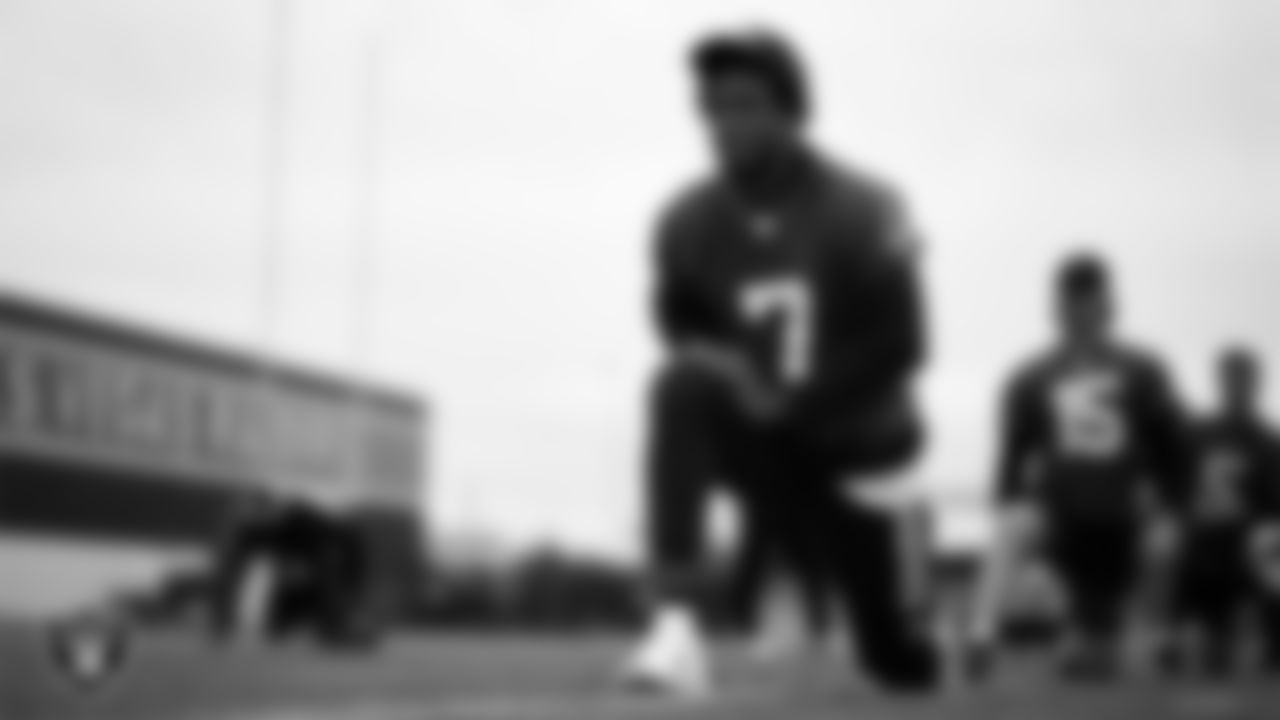 Las Vegas Raiders quarterback Geno Smith (7) during practice at Intermountain Health Performance Center.