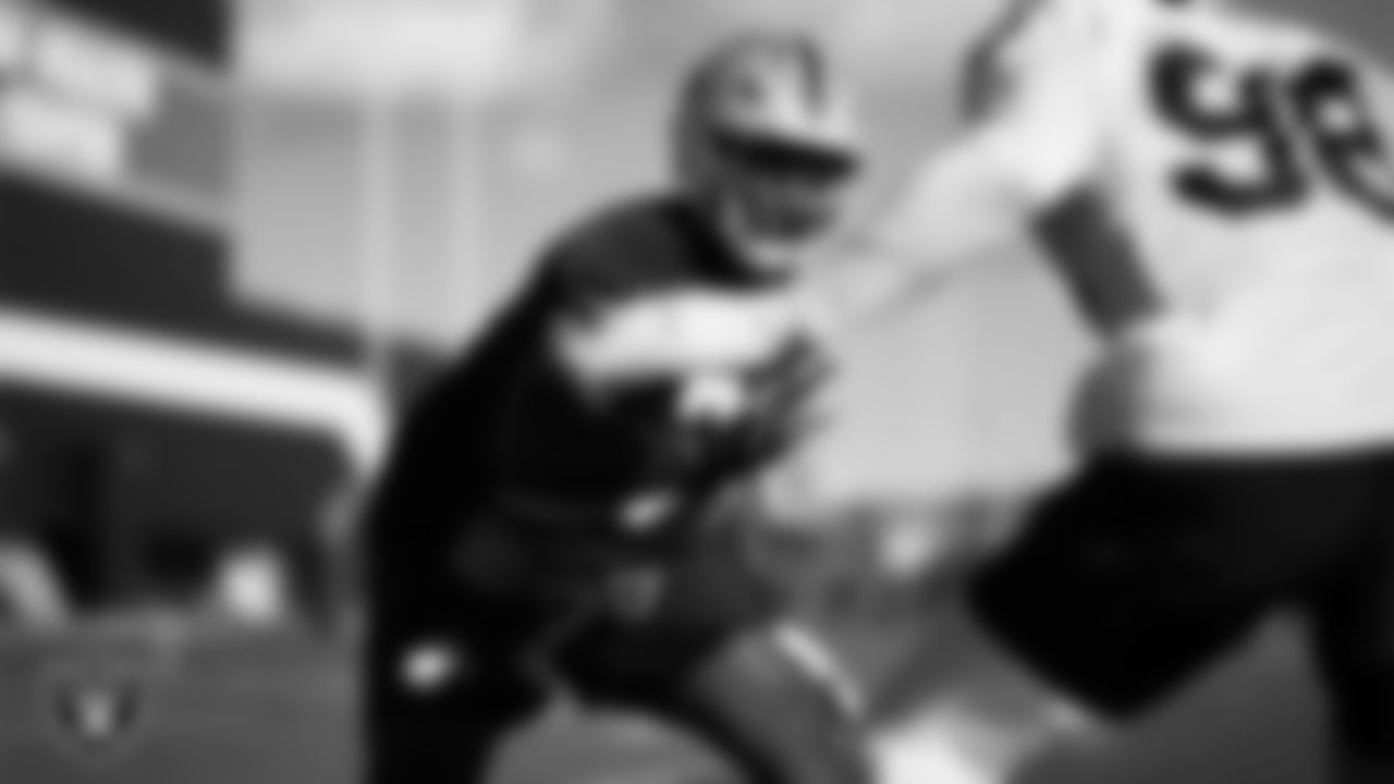 Las Vegas Raiders tackle DJ Glaze (71) during practice at Intermountain Health Performance Center.