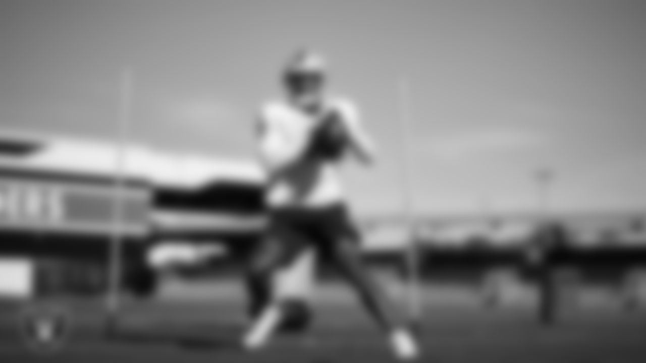 Las Vegas Raiders wide receiver Shedrick Jackson (4) during practice at Intermountain Health Performance Center.