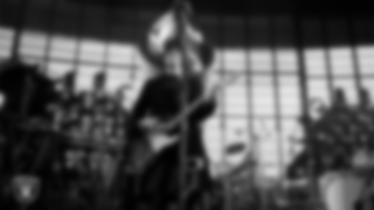 Rock band Third Eye Blind performs during halftime at the Las Vegas Raiders' regular season home game against the Kansas City Chiefs at Allegiant Stadium.