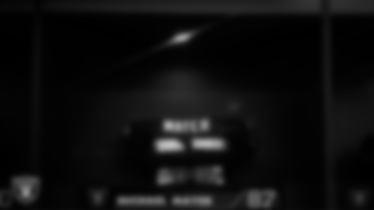 Las Vegas Raiders tight end Michael Mayer's (87) locker in the locker room prior to the Raiders' arrival for their regular season home game against the Kansas City Chiefs at Allegiant Stadium.