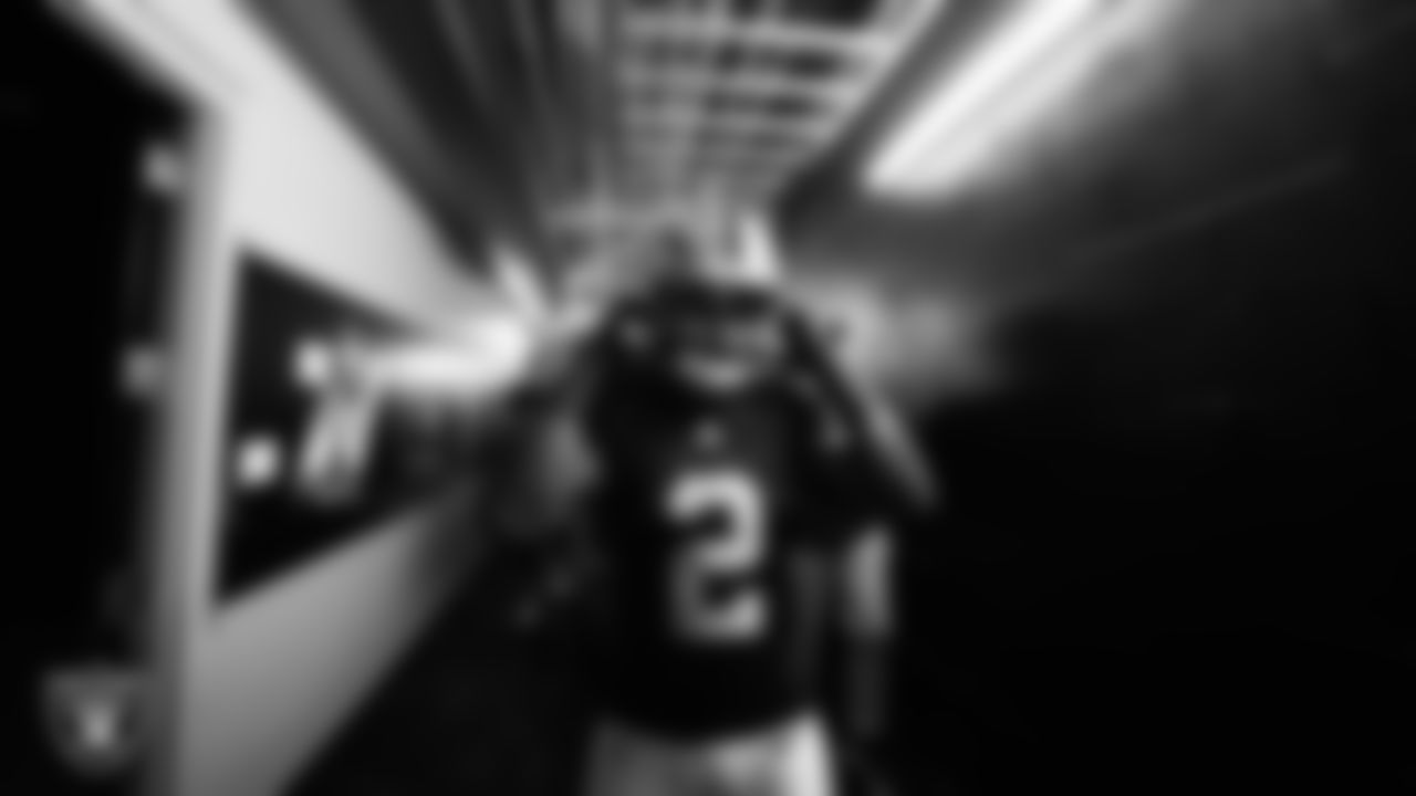 Las Vegas Raiders running back Ashton Jeanty (2) walks down the tunnel before the regular season home game against the Denver Broncos at Allegiant Stadium.