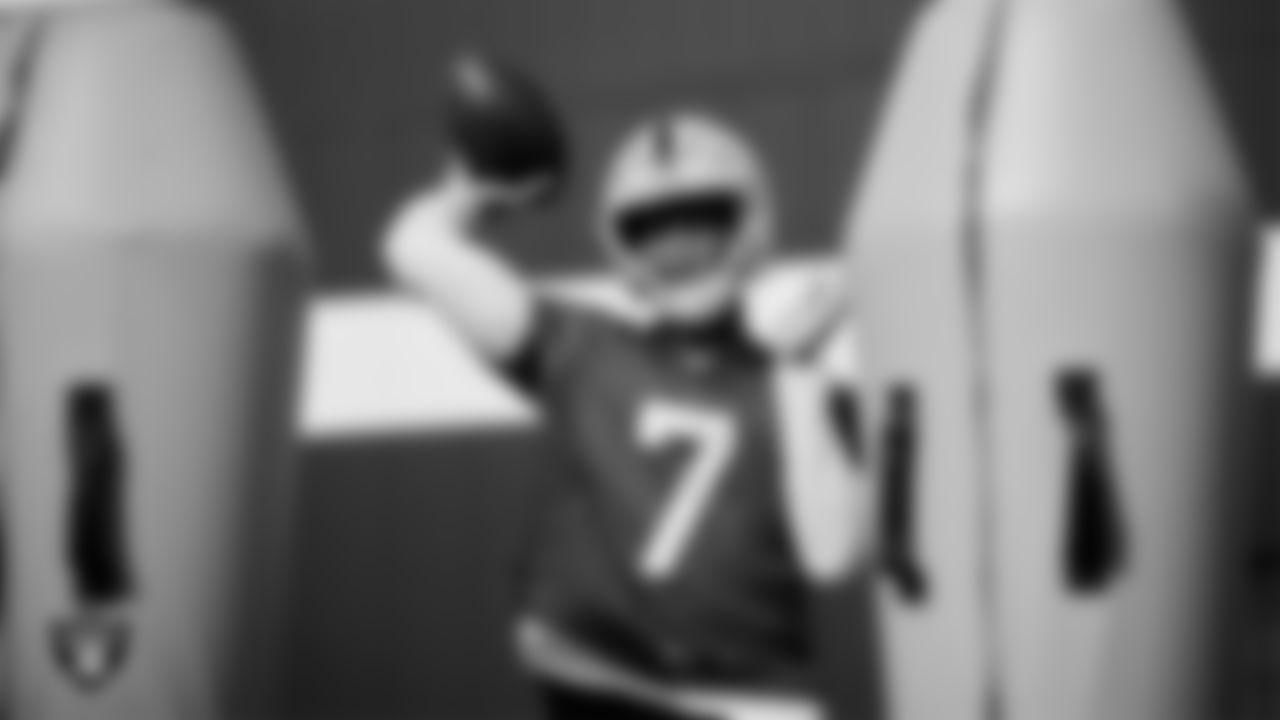 Las Vegas Raiders quarterback Geno Smith (7) during practice at Intermountain Health Performance Center.