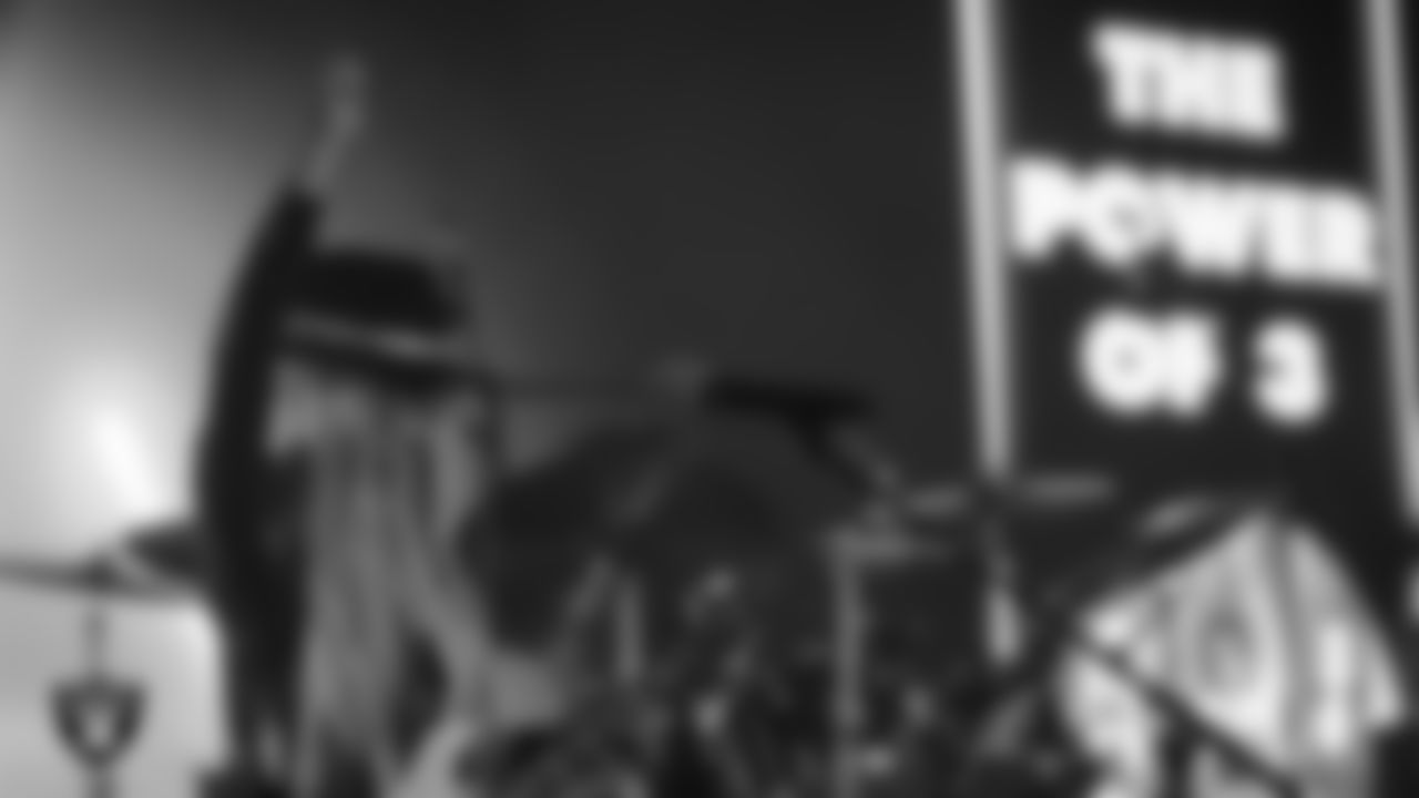 The Power of 3 performs at the Modelo Tailgate Zone before the Las Vegas Raiders' regular season home game against the Dallas Cowboys at Allegiant Stadium.