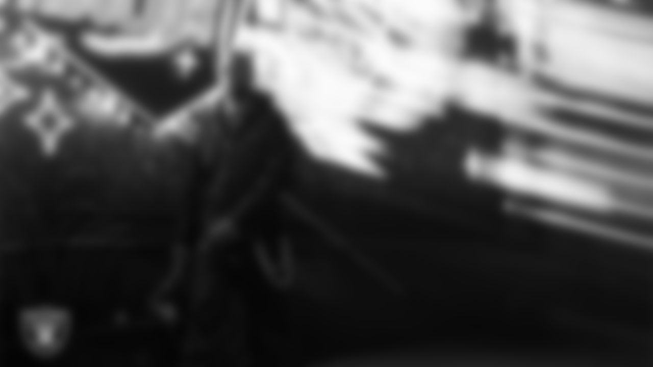 Las Vegas Raiders cornerback Kyu Blu Kelly (36) arrives to the regular season home game against the Cleveland Browns at Allegiant Stadium.