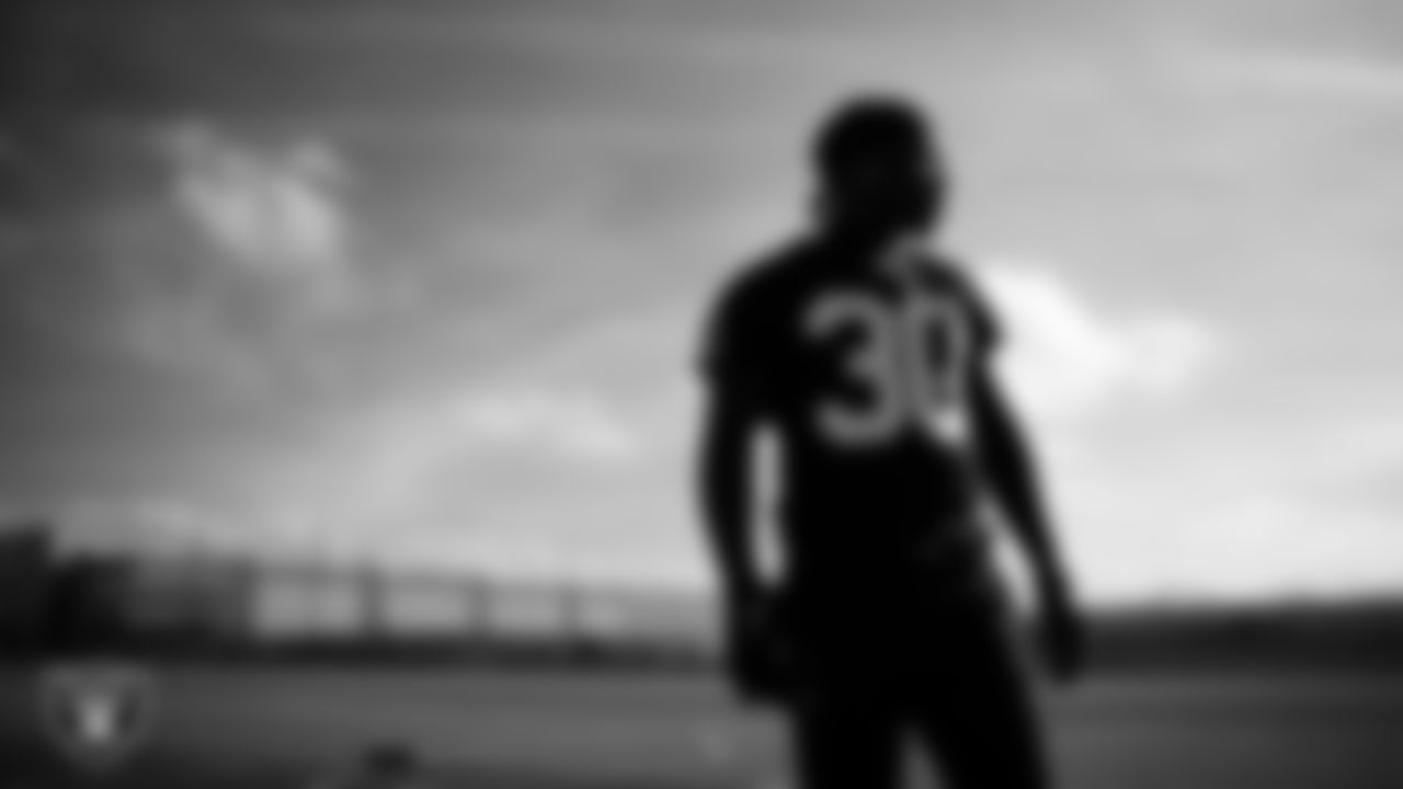 Las Vegas Raiders cornerback Darnay Holmes (30) during practice at Intermountain Health Performance Center.