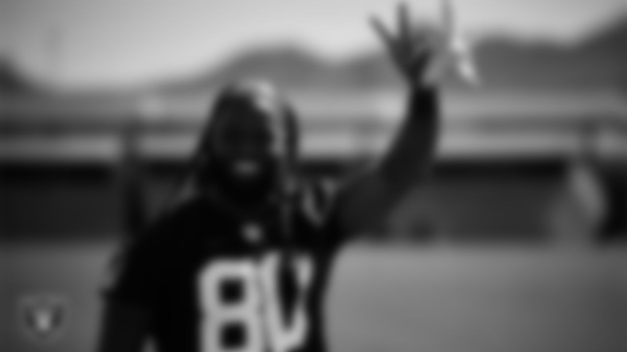 Las Vegas Raiders tight end Ian Thomas (80) during practice at Intermountain Health Performance Center.
