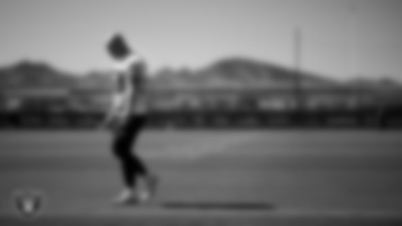 Las Vegas Raiders long snapper Jacob Bobenmoyer (50) at a workout during phase two of the offseason program at Intermountain Health Performance Center.