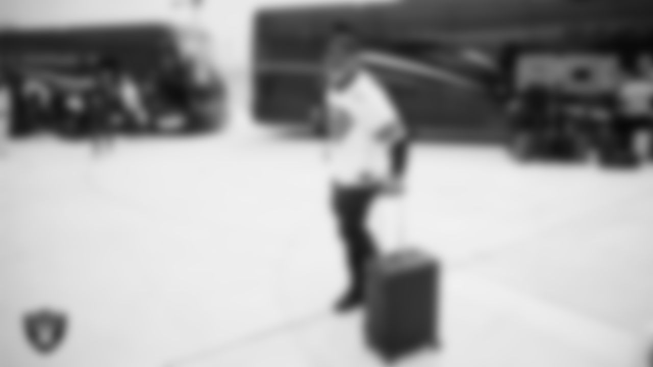 Las Vegas Raiders defensive backs coach Marcus Robertson departs for the preseason away game against the Arizona Cardinals.