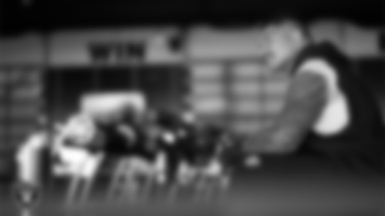 Las Vegas Raiders guard Atonio Mafi (56) in the weight room during practice at Intermountain Health Performance Center.