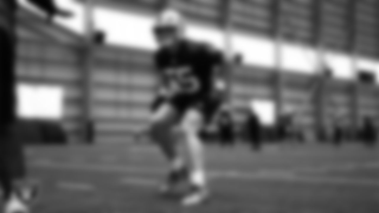 Las Vegas Raiders linebacker Cody Lindenberg (55) during practice at Intermountain Health Performance Center.