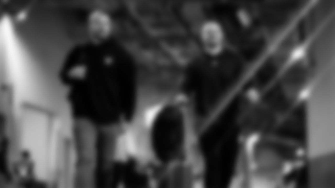 Las Vegas Raiders linebacker Tommy Eichenberg (44) and long snapper Jacob Bobenmoyer (50) arrive to the regular season away game against the Los Angeles Chargers at SoFi Stadium.