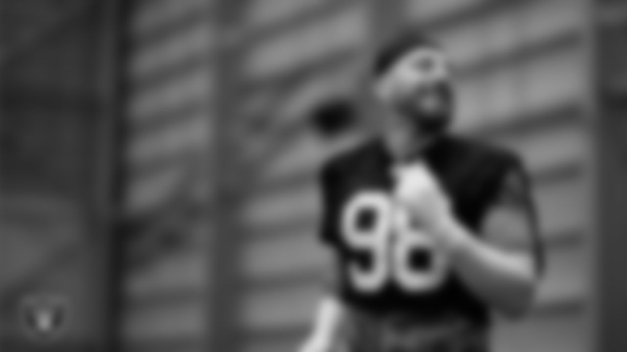 Las Vegas Raiders defensive end Maxx Crosby (98) during practice at Intermountain Health Performance Center.