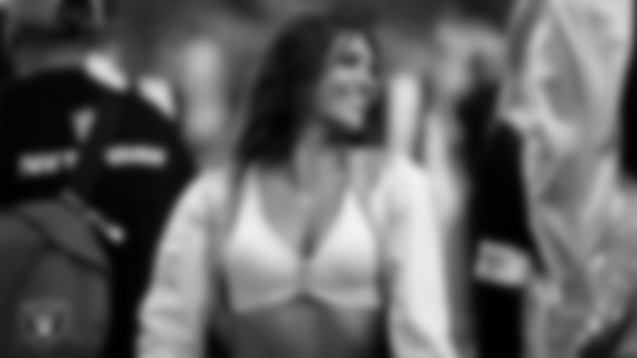 Raiderette Ashtin on the sidelines during the regular season home game against the Cleveland Browns at Allegiant Stadium.