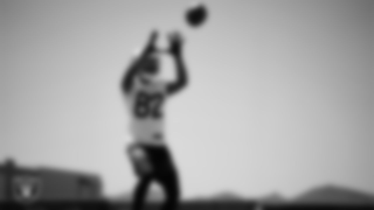 Las Vegas Raiders wide receiver Zakhari Franklin (82) at an Organized Team Activity (OTA) at Intermountain Health Performance Center.