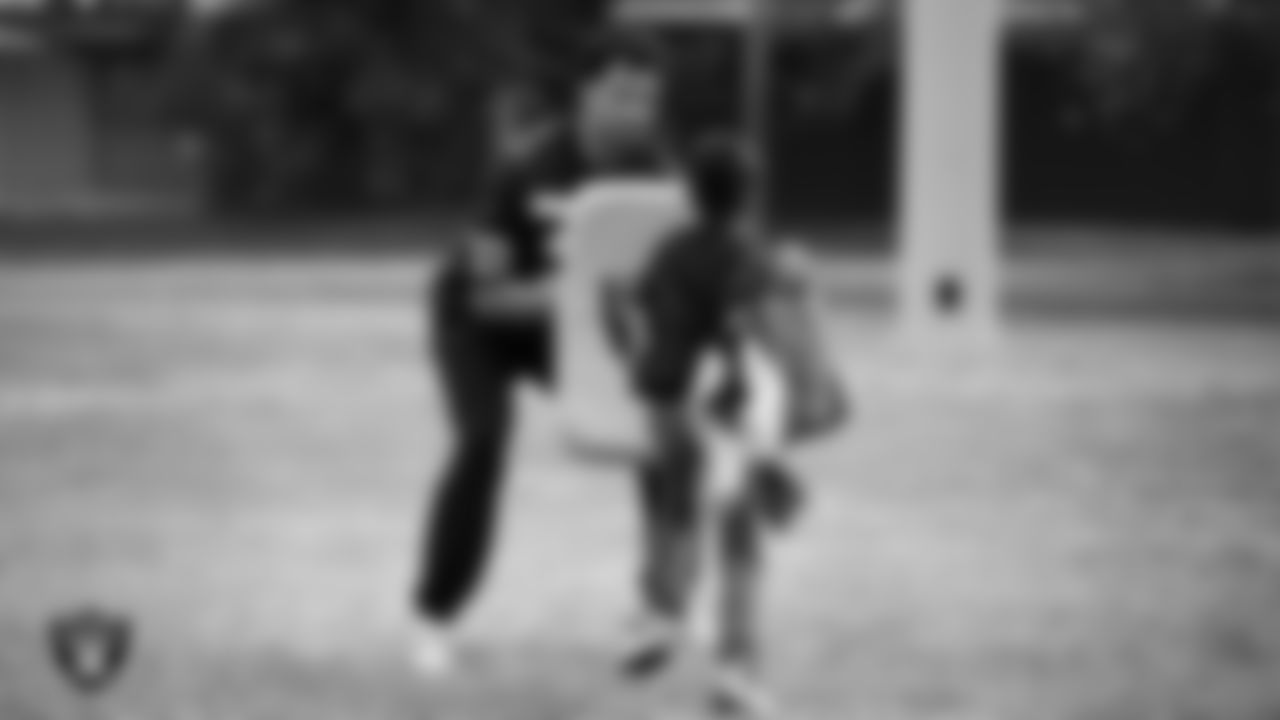 Las Vegas Raiders safety Isaiah Pola-Mao (20) during a Raiders Junior Training Camp at Matt Kelly Elementary School.