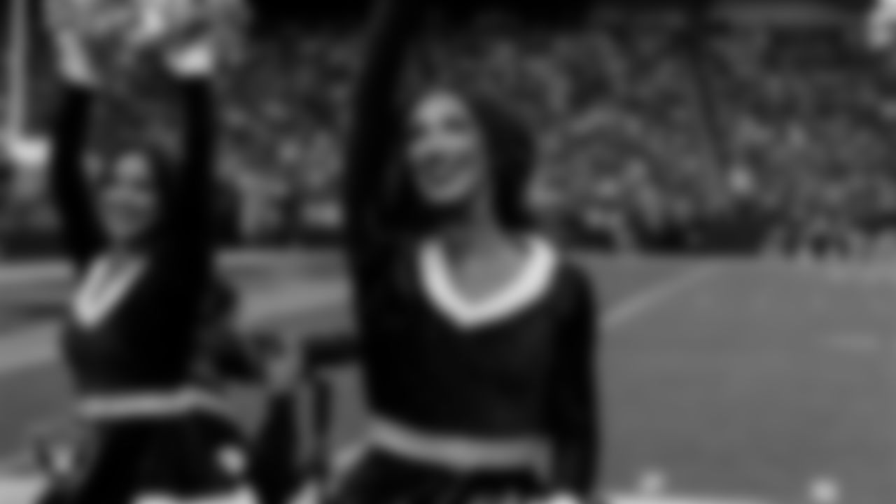 Raiderette Cheyanne on the sidelines during the regular season home game against the New York Giants at Allegiant Stadium.