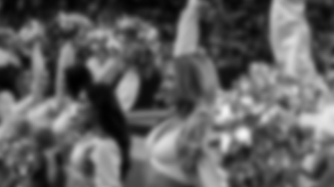 Raiderette Jordie on the sidelines during the regular season home game against the Dallas Cowboys at Allegiant Stadium.