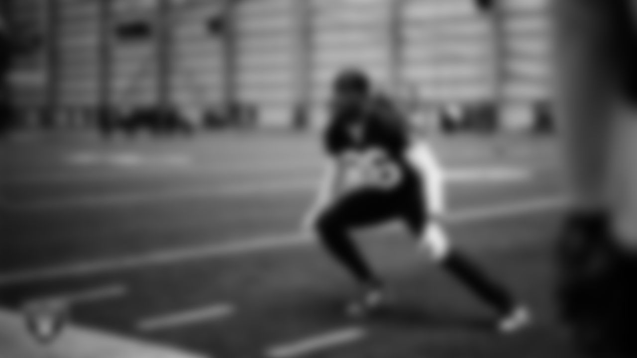 Las Vegas Raiders cornerback Kyu Blu Kelly (36) at a workout during phase two of the offseason program at Intermountain Health Performance Center.