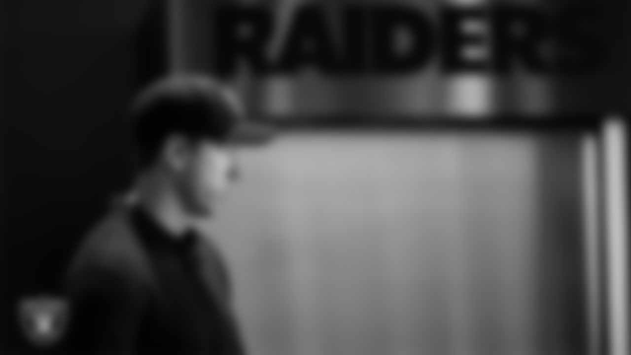 Las Vegas Raiders Head Coach Klint Kubiak in the weight room at Intermountain Health Performance Center.