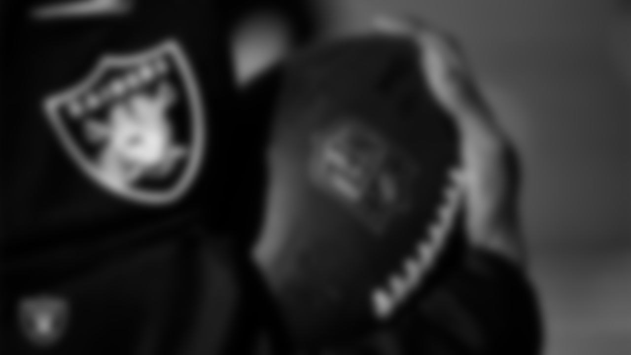 A Las Vegas Raider during practice at Intermountain Health Performance Center.