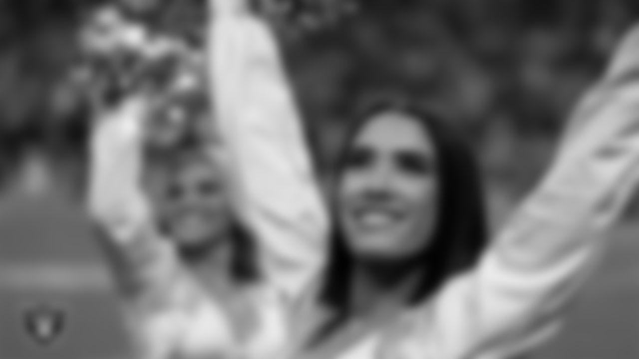 Raiderette Kylie on the sidelines during the regular season home game against the Denver Broncos at Allegiant Stadium.